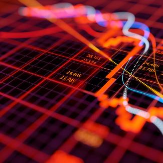 red, market, chart, candlestick, moving average, lines, down, warning, selloff, decline